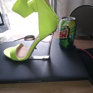 Neon Lime Open-Toe Ankle Strap Heels